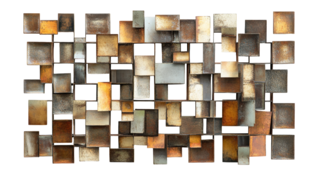 Metallic Mosaic Frame, individual metallic paper scraps form a square pattern, set against a clean white background for striking visual contrast