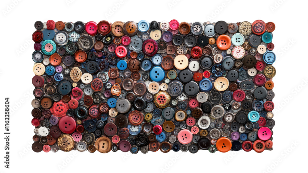 Aufkleber button mosaic frame, a creative arrangement of assorted buttons in a square pattern, set against a c