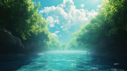 A serene scene of a river surrounded by trees