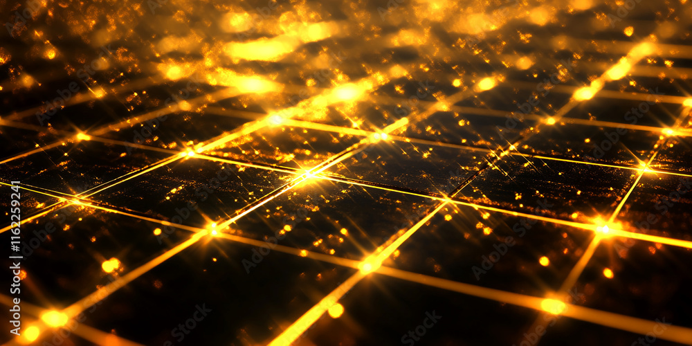 Aufkleber Golden Illuminated Grid with Sparkling Lights in Futuristic Abstract Design