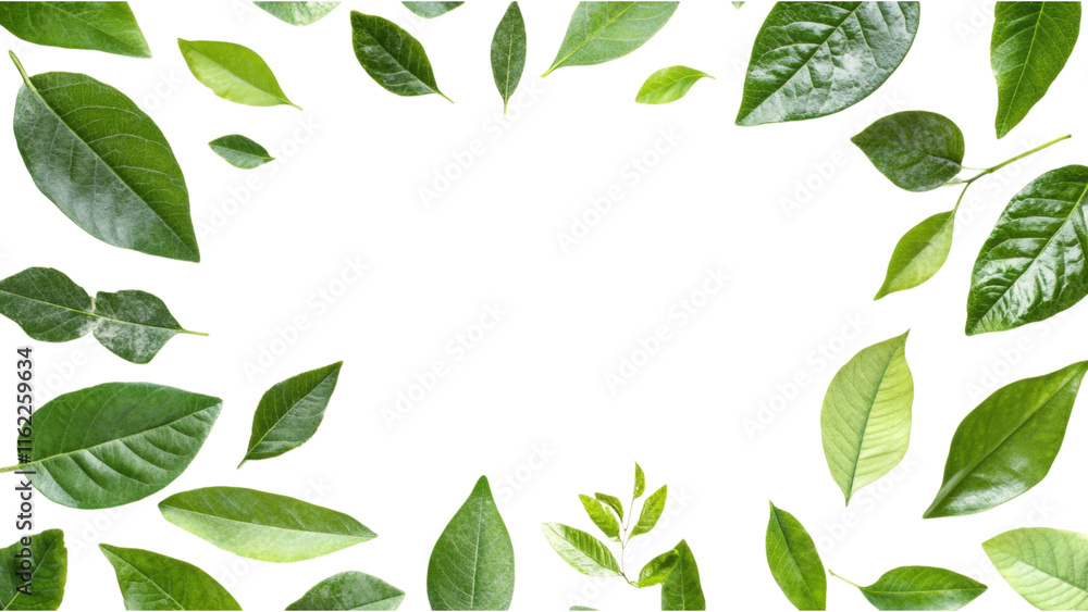 Poster leaf mosaic frame, individual pressed leaves create a unique square pattern on a clean white backgro