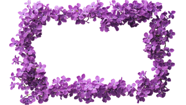 Vibrant Purple Floral Square Frame, individual clusters of purple flowers on a clean white background, perfect for decorative accents and displays