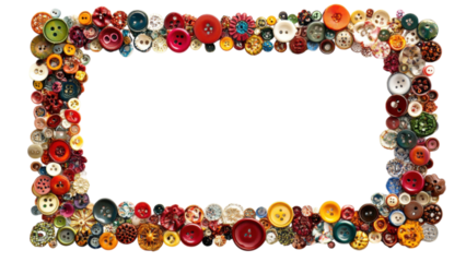 Button Mosaic Frame, a unique square arrangement of colorful sewing buttons on a clean white background, showcasing creativity and craftsmanship.