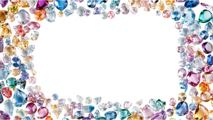Translucent Gem Square Frame, individual gems create a colorful, luminous border on a pure white backdrop, enhancing elegance and charm.