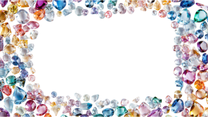 Translucent Gem Square Frame, individual gems create a colorful, luminous border on a pure white backdrop, enhancing elegance and charm.