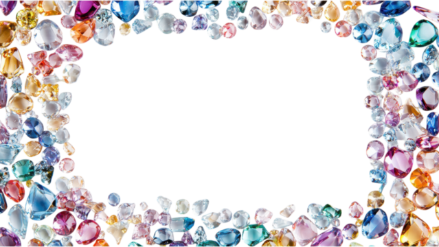 Translucent Gem Square Frame, individual gems create a colorful, luminous border on a pure white backdrop, enhancing elegance and charm.