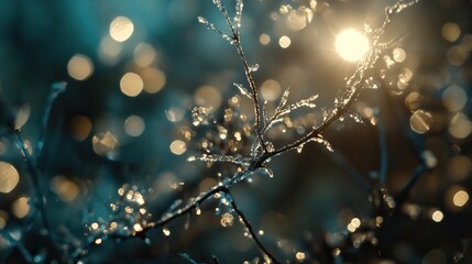 Fototapeta premium Frozen Branches Glimmering In Winter Sunlight
