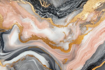 Fototapeta premium Flowing pink, white, and gold hues come together like marble, with intricate detailing that highlights the luxurious, shimmering elegance of the design.