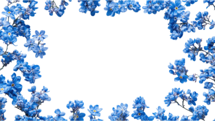 Blue Floral Mosaic Frame, vibrant blue flower clusters form a square arrangement on a crisp white background, enhancing visual appeal and elegance