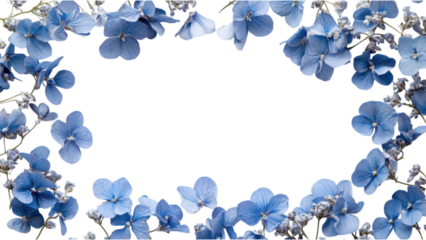 Blue Floral Square Frame, vibrant blue flower clusters intricately arranged on a crisp white background, perfect for elegant decor or invitations