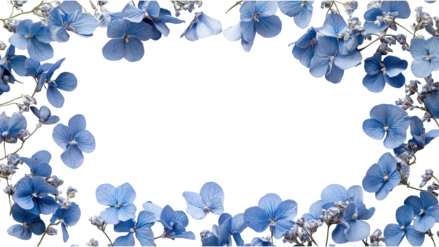 Blue Floral Square Frame, vibrant blue flower clusters intricately arranged on a crisp white background, perfect for elegant decor or invitations