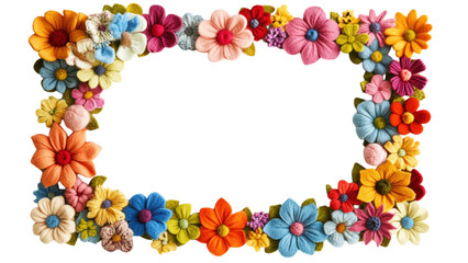 Felt Flower Cluster Frame, vibrant felt flowers in square arrangement, enhancing a bright white backdrop, perfect for decor or gifting