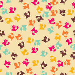 Obraz premium Seamless print wallpaper background with cats art decor design endless vector illustration for textile, paper, pack etc 