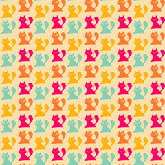 Seamless print wallpaper background with cats art decor design endless vector illustration for textile, paper, pack etc	
