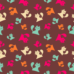 Seamless print wallpaper background with cats art decor design endless vector illustration for textile, paper, pack etc	
