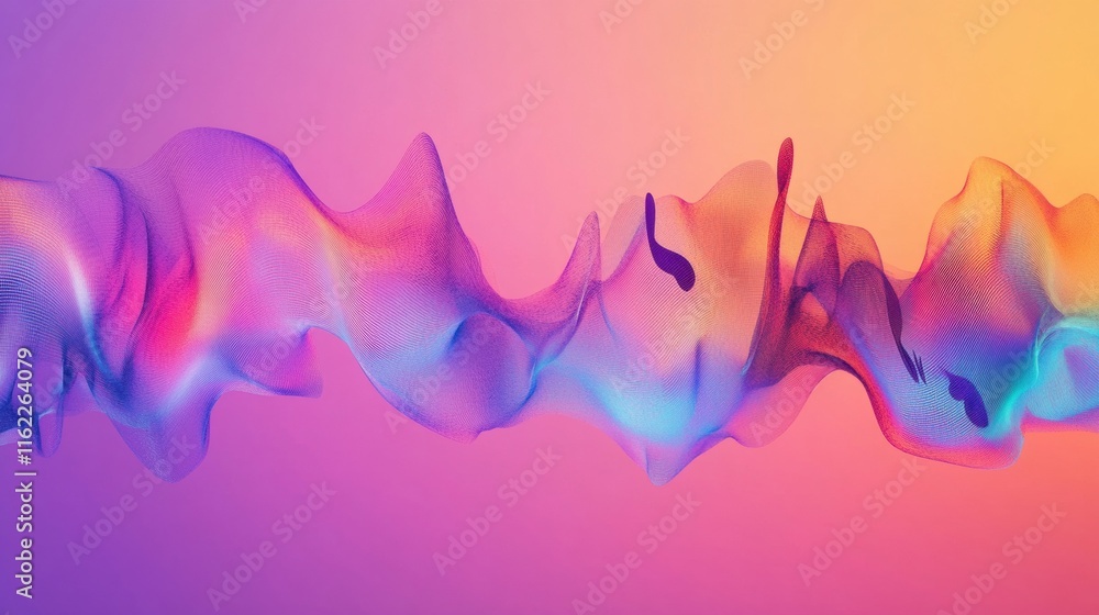 Fototapete vibrant 3d music notes flowing in a colorful wave against a soft gradient background. generative ai