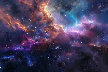 Naklejka premium Nebula with vibrant colors, stars and galaxies, hyper realistic, fantasy art style, high resolution.