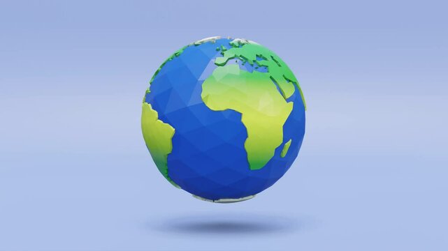 Low-poly 3D Earth rotating on a soft gradient background. Ideal for global, environmental, educational projects or visually appealing design adds a modern touch to presentations. Horizontal render4K