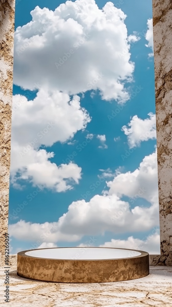 Poster elegant podium sky clouds product display 3d render showcase mockup presentation s
