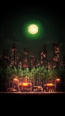 Obraz premium Cyberpunk Cityscape Night Pixel Art 8 Bit Game Background