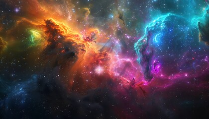 Obraz premium Nebula with vibrant colors, stars and galaxies, fantasy art style, high quality and high resolution.