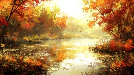 Serene autumn landscape with a reflective river.