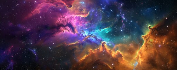 Fototapeta premium Nebula with vibrant colors, stars and galaxies, hyper realistic, fantasy art style, high resolution.