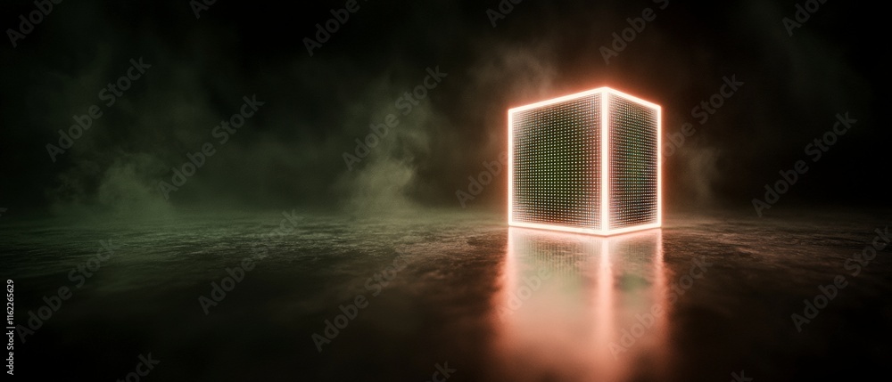 Poster futuristic neon cube abstract data flow ai business analytics background