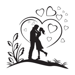 Happy valentines day silhouette of a couple.
