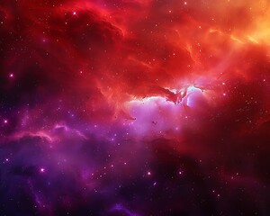 Fototapeta premium Red and purple nebula cloud, starry space background, dark fantasy banner style.