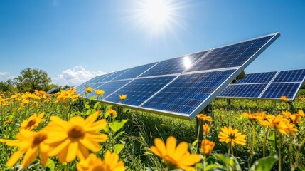 The Solar Panels Among Flowers