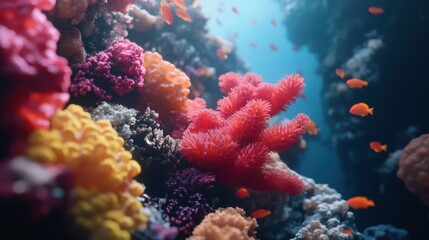 Naklejka premium Vibrant Coral Reef with Dynamic Sea Creatures