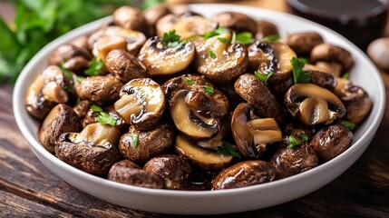 Fototapeta premium Complementary Side Dish Sauce, Sauted Mushrooms with Balsamic Reduction Sauce - Earthy and Flavorful Side Dish