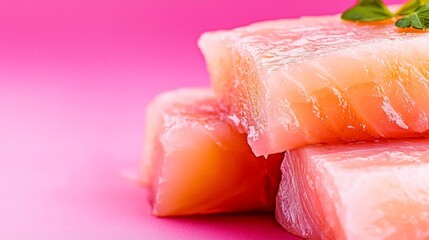 Fototapeta premium Isolated Freshness Fish Close-up View of Raw Sea Bream Fillet on Plain Neutral Background for Seafood-Focused Health Visuals