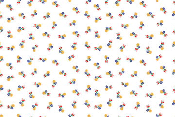 Seamless floral pattern, liberty ditsy print | White daisy flowers | Yellow Groovy flower | Design for pillow, blanket, rug, carpet, fabric, fashion, clothing, wallpaper, accessory