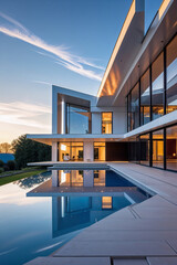 Contemporary architecture luxury house during sunset