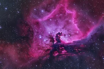 Obraz premium Stunning nebula in pink and purple with stars, space background, high detail, sharp focus, realistic photography.