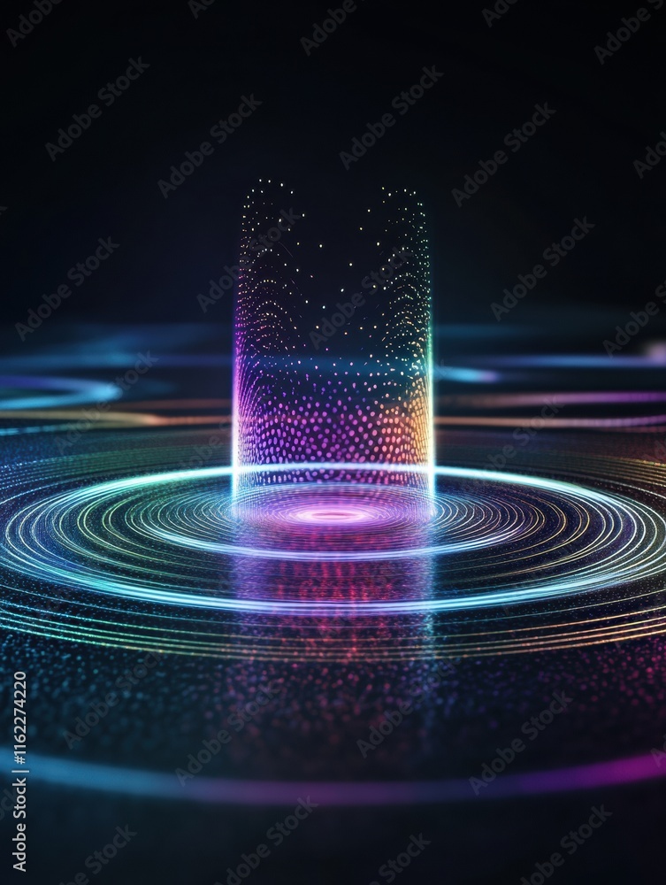 Poster exploration of 3d abstract sound waves showcasing vibrant colors and dynamic patterns in a digital s