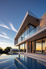 Contemporary architecture luxury house during sunset