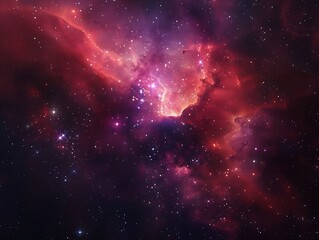 Obraz premium Stunning nebula in red and purple, stars in the backdrop, dark fantasy banner design.