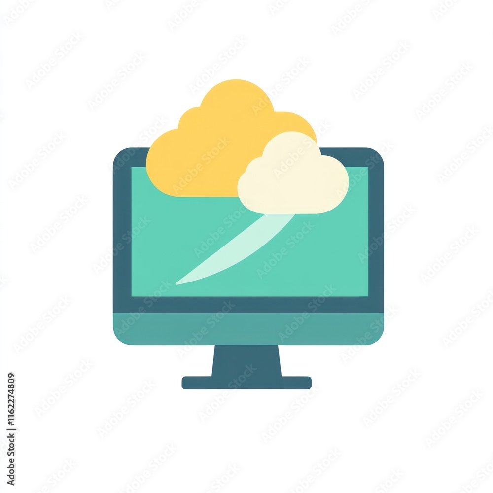 Poster cloud computing, data storage, online backup on computer screen.