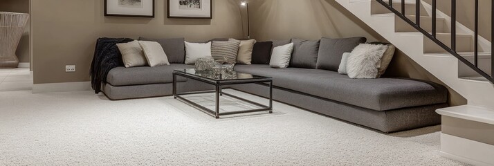 Modern Sectional Sofa Arrangement Underneath Stairs