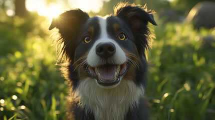 Obraz premium Happy Border Collie in sunny grassy park, showcasing its playful spirit