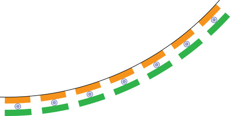 Indian flag bunting hanging decoration isolated on transparent background for Indian republic day, independence day