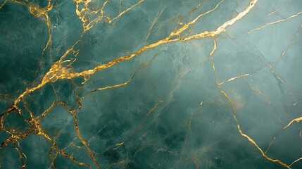 Fototapeta premium Teal Marble Texture With Golden Veins