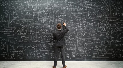 Experienced Teacher Solving Math Equations on Chalkboard