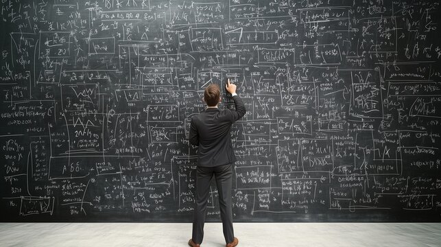 Experienced Teacher Solving Math Equations on Chalkboard