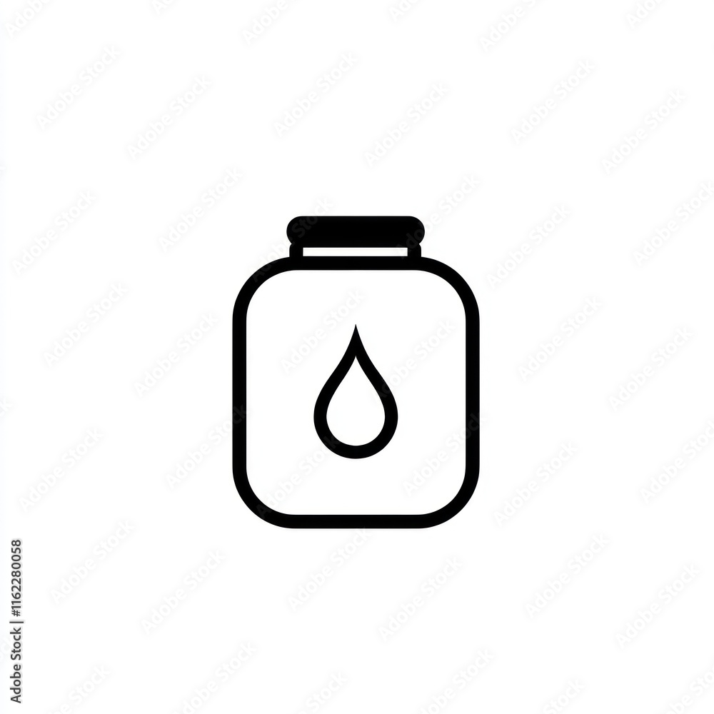 Poster simple line art icon of a jar with a drop of liquid inside.