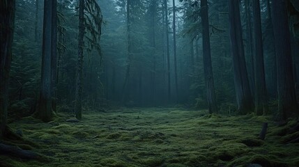 Fototapeta premium Mossy Forest Path Enveloped In Misty Gloom