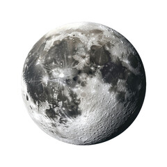 Realistic full moon isolated on a transparent PNG background.